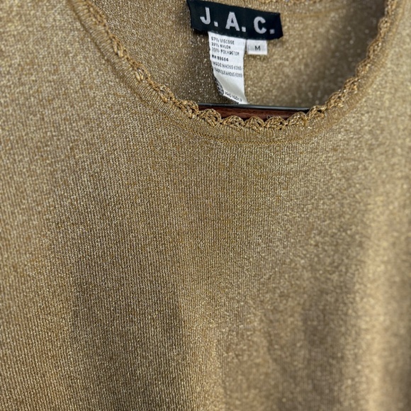 Vintage 90s Gold Sleeveless Knit Top Crochet Scallop Neckline Womens Medium - Picture 11 of 11